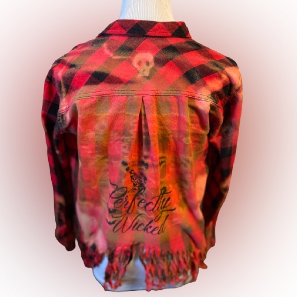 Custom Red and Black Button Up Flannel Fall or Halloween Top - Picture 4 of 8